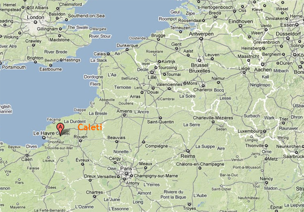 Kaart met leefgebied van de Caleten