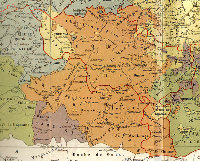 Kaart van dezelfde streek (9e  eeuw tot 1795).