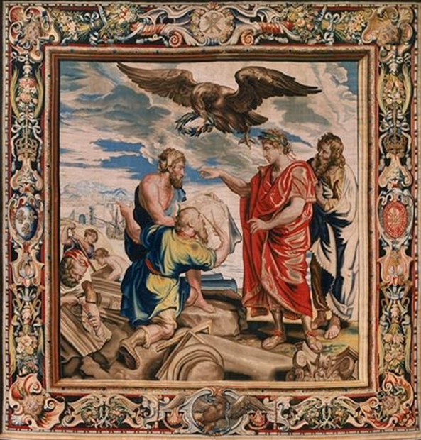 Constantijn geeft aanwijzingen tijdens het bouwen van Constantinopel. Dit wandtapijt bevindt zich in het Philadelphia Museum of Art (VS).