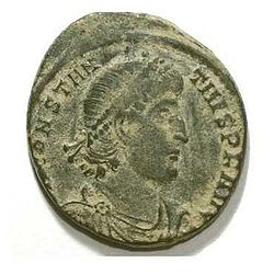 Afbeelding op munt van Romeins Keizer Constantius II