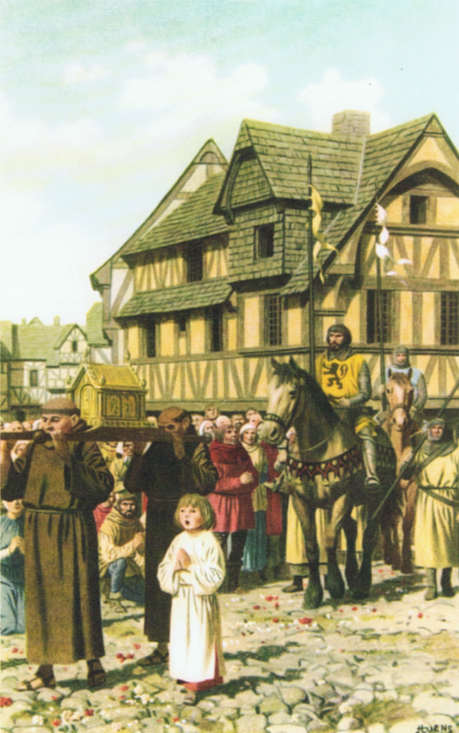 Afbeelding uit 's Lands Glorie: intrede van Diederik van de Elzas te Brugge.