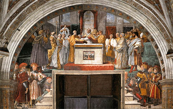 Tijdens de kroning van Karel de Grote was Leo III de regerende Paus. Deze Paus legde geheel vrijwillig een eed van zuiverheid af nadat hij door de neven van zijn voorganger Hadrianus I, beschuldigd werd van omkoping. Leo had geen blauw bloed en zou via een grote som geld tot paus zijn verkozen. De bisschoppen om hem heen wilden hem hierdoor niet straffen, omdat volgens Jezus vergiffenis erg belangrijk is als iemand oprecht spijt heeft, daarnaast ontkende hij en als een trouwe Paus zou hij nooit liegen op het woord van God. De paus werd onschendbaar verklaard en hij moest alleen zijn daden verklaren aan God. 