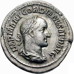 Munt met afbeelding van Romeins Keizer Gordianus II (238 n. C)