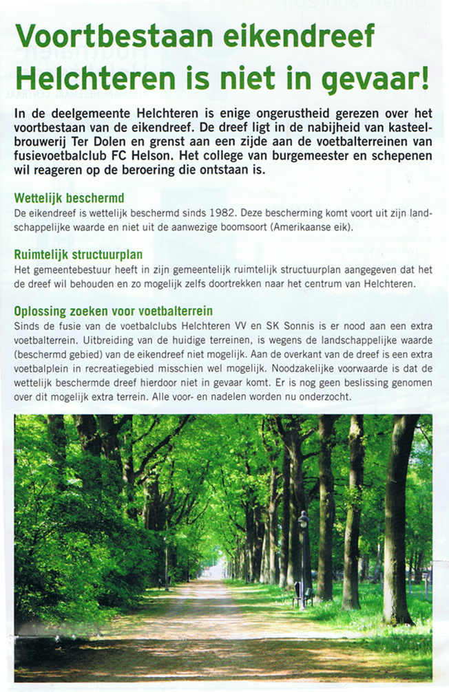 Artike Eikendreef te Helchteren, in het infoblad van de gemeente Houthalen-Helchteren.