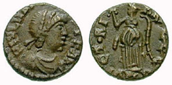 Munt met afbeelding van Romeins Keizer Majorianus (457 - 461 n. C)