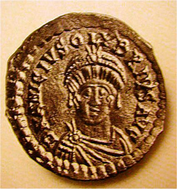 Munt met afbeelding van Romeins Keizer Olybrius (472 n. C)