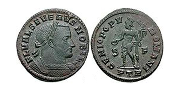 Munt met afbeelding van Severus als Caesar.