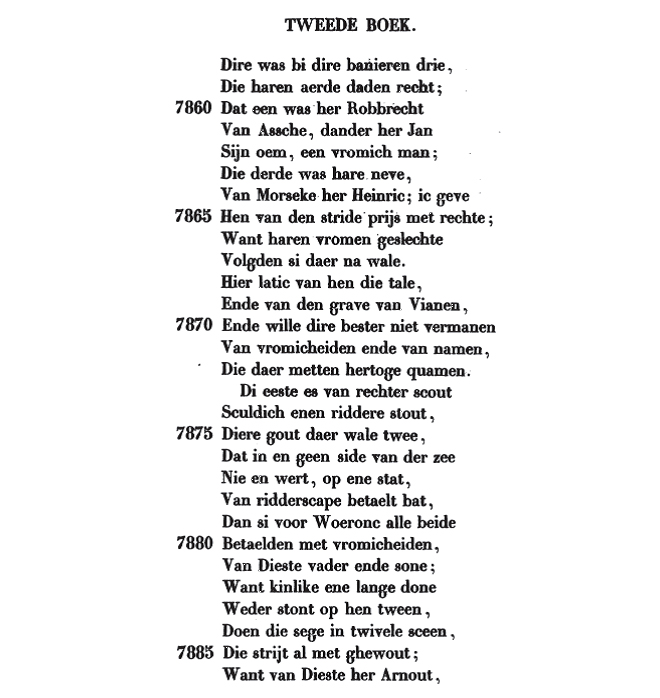 Deel 1 van tekst over de Heren van Diest, uit de Rijmkroniek van Jan van Helen.