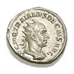 Met met afbeelding van Romeins Keizer Traianus Decius (249 - 251 n. C)