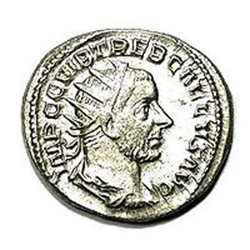 Munt met afbeelding van Romeins Keizer Trebonianus Gallus (251 - 253 n. C)