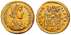 Munt met afbeelding van Romeins Keizer Valentinianus II (375 - 392 n. C)