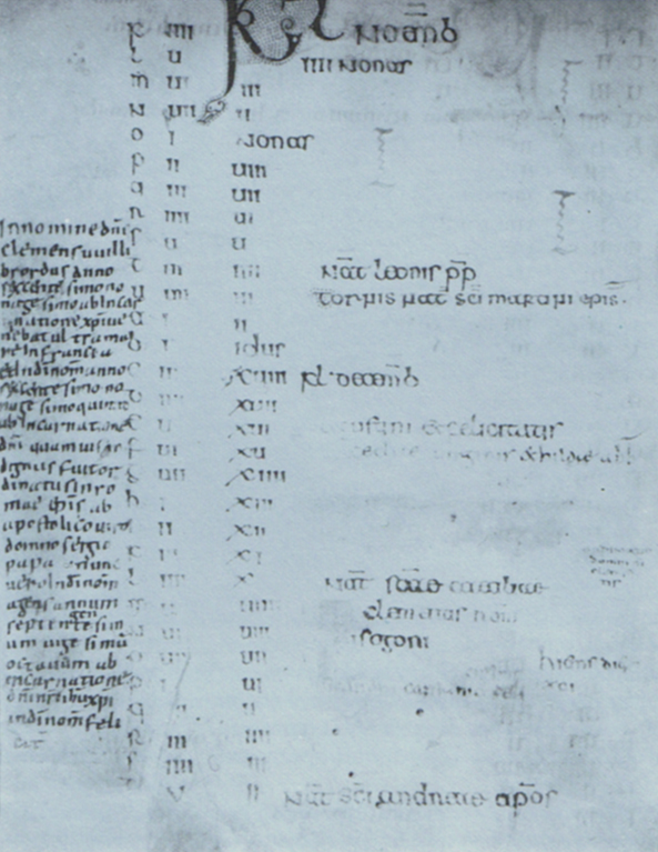 Authentieke documenten van zendelingen uit de 7e en 8e eeuw zijn vrij zeldzaam. Bijzonder waardevol is dan ook de eigenhandige aantekening van Willibrordus in zijn kalender, gedateerd november 728; Willibrordus noteert in de marge dat hij in 690 in het Frankische rijk arriveerde en in 695 door paus Sergius tot bisschop werd gewijd (Parijs, Bibliothèque Nationale).