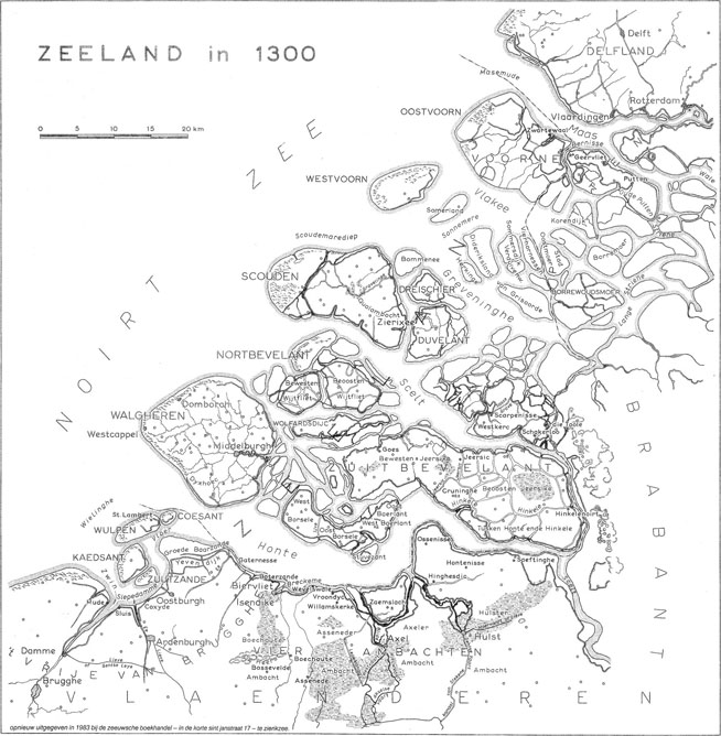 Kaart van Zeeland uit 1300