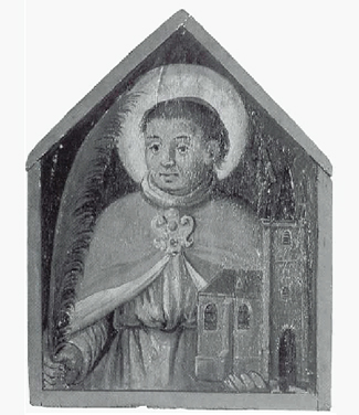 Afbeelding Sint-Trudo op houten paneel.