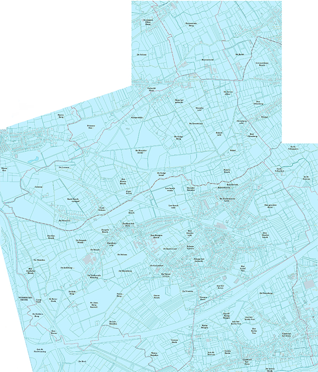 Cadastraal plan van Zelem met de topografische benamingen van de verschillende gebieden. (Klik op de kaart om ze op ware grootte te zien). 