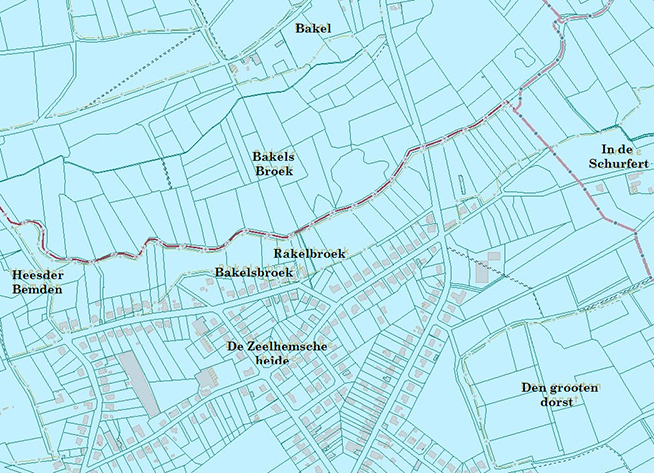 Het gebied Bakel op het cadastraal plan van Zelem. Ook Bakel zou na de overeenkomst tussen de abt van Sint-Truiden en de heer van Diest, bij Zelem gevoegd zijn.