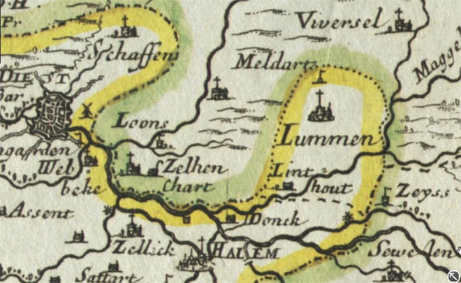 Kaart met vermelding "Zelhen" uit 1667.
