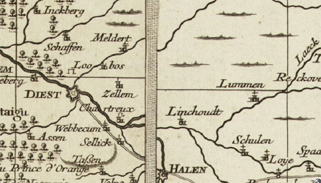 Kaart uit 1750 met vermelding van de naam "Zellem".