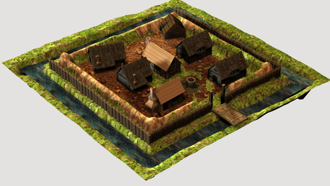 Reconstructie van hoe een schans er uit zag.