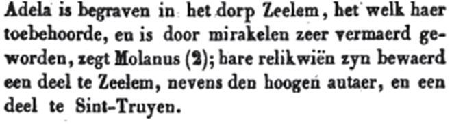 Tekst over Adela met vermelding van Zelem als haar begraafplaats.